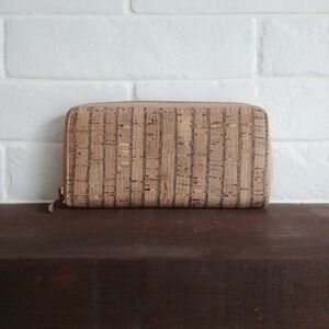 Neutral classic light tan brown striped cork wallet